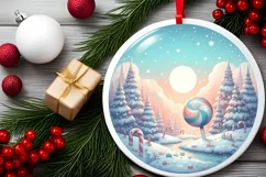 Winter Candy Round Ornament Sublimation PNG Product Image 2