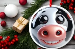 Cow Smiling Round Ornament Sublimation PNG Product Image 2