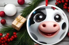 Cow Smiling Round Ornament Sublimation PNG Product Image 2