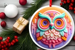 Christmas Owl Round Ornament Sublimation PNG Product Image 2