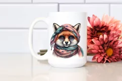 Fox with Silk Scarf | Detailed Watercolor Clipart Product Image 2