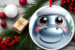 Hippo Smiling Round Ornament Sublimation PNG Product Image 2