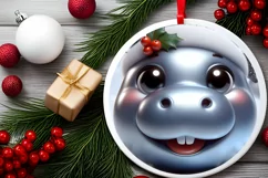 Hippo Smiling Round Ornament Sublimation PNG Product Image 2
