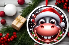 Hippo Smiling Round Ornament Sublimation PNG Product Image 2