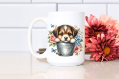 Cute Baby Dog in Bucket with Flowers PNG Product Image 2