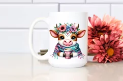 Funny Cow Holding Cup of Coffee | Boho Clipart Product Image 2