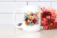 Colorful Ranunculus Splash Bouquet | Gold Foil Clipart Product Image 2