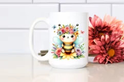 Bee with Flower Crown Watercolor Clipart Product Image 2