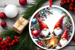 Winter Gnomes Round Christmas Ornament Sublimation PNG Product Image 2