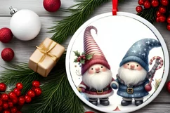 Winter Gnomes Round Christmas Ornament Sublimation PNG Product Image 2