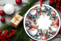 Winter Gnomes Round Christmas Ornament Sublimation PNG Product Image 2