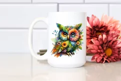 Abstract Vibrant Watercolor Owl PNG Product Image 2
