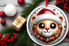 Lion Smiling Round Ornament Sublimation PNG Product Image 2