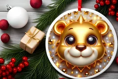 Lion Smiling Round Ornament Sublimation PNG Product Image 2