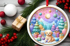 Colorful Pastel Round Winter Scene with Puppy and Material Product Image 2