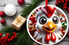 Chicken Smiling Round Ornament Sublimation PNG Product Image 2
