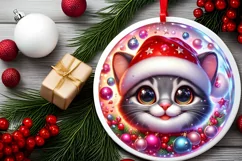 Kitten Smiling Round Ornament Sublimation PNG Product Image 2