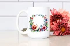 Watercolor Cute Baby Snail Floral Frame Product Image 2
