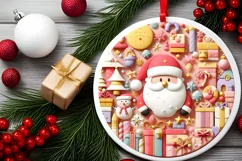 Colorful Winter Scene Santa Round Sticker Ornament Product Image 2