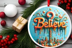 Believe Christmas Round Cute Ornament Sublimation Product Image 1