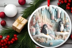 Christmas Round Cute Penguins Ornament Sublimation Product Image 1