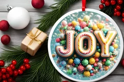 Joy Christmas Round Cute Ornament Sublimation Product Image 2