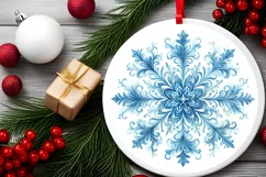 Snow Flake Christmas Round Cute Ornament Sublimation Product Image 1