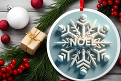 Snow Flake Christmas Round Cute Ornament Sublimation Product Image 1