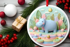 Colorful Winter Hippo Ornament Sublimation PNG Product Image 2