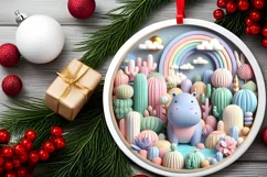 Colorful Winter Hippo Ornament Sublimation PNG Product Image 2
