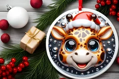 Giraffe Smiling Round Ornament Sublimation PNG Product Image 2