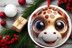 Giraffe Smiling Round Ornament Sublimation PNG Product Image 2