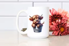 Baby Highland Cow Iris in Bucket | Clipart Product Image 2