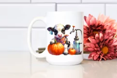 Cute Baby Cow Watercolor with Pumpkin Product Image 2