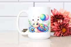 Colorful Baby Snail Watercolor with Balloons Product Image 2