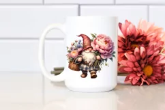 Detailed Watercolor Cute Gnome Basket Peonies | Clipart Product Image 2