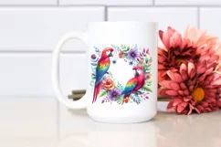 Vibrant Wimsical Parrot Floral Frame Watercolor Clipart Product Image 2