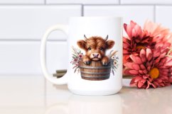 Baby Highland Cow in Wood Bucket PNG Product Image 2