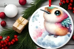 Baby Hummingbird on Cloud Christmas Ornament Sublimation PNG Product Image 2