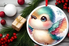 Baby Hummingbird on Cloud Christmas Ornament Sublimation PNG Product Image 2