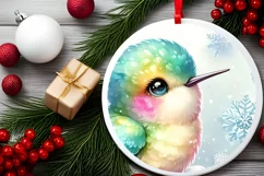 Baby Hummingbird on Cloud Christmas Ornament Sublimation PNG Product Image 2