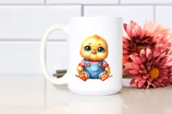 Funny Baby Chick Sitting | Watercolor Clipart Product Image 2
