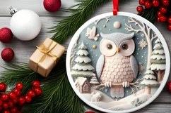 Christmas Round Owl Ornament Sublimation Product Image 1