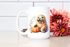 Cute Baby Walrus Holding Pumpkin PNG Product Image 2