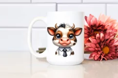Watercolor Baby Cow with Tie Clipart Product Image 2