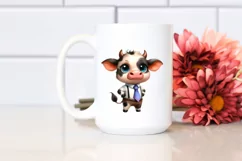 Watercolor Baby Cow with Tie Clipart Product Image 2