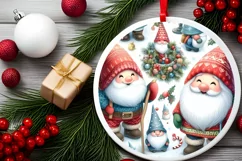 Winter Gnomes Round Ornament Sublimation PNG Product Image 2