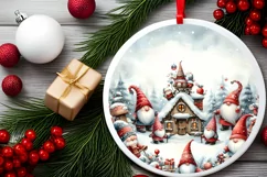 Winter Gnomes Round Christmas Ornament Sublimation PNG Product Image 2