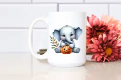 Cute Baby Elephant Sitting with Pumpkin, PNG Product Image 2