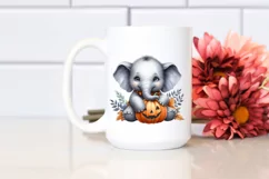 Cute Baby Elephant Holding Pumpkin PNG Product Image 2
